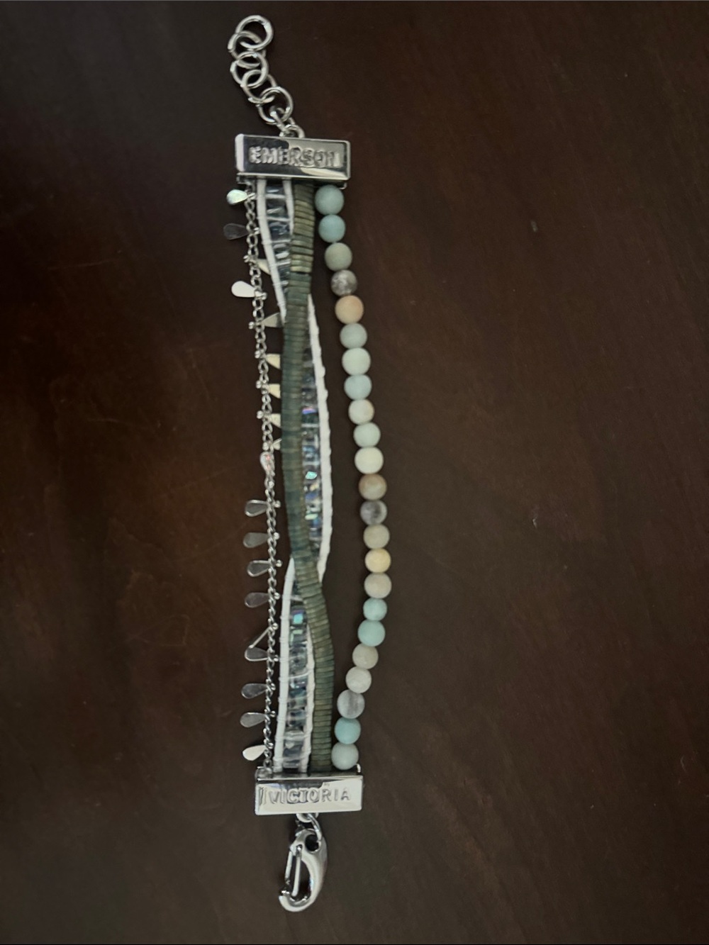 Victoria Emerson Mint, Cream & Gray Multi-Row Beaded Bracelet
